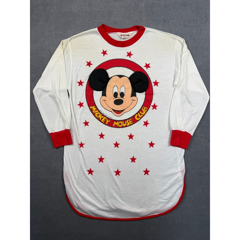 Vtg Mickey Mouse Club Nightshirt Sears Tracyanne White Red Stars Logo M 80s Usa